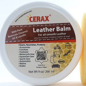 CERAX Leather Balm cleans, conditions and protects